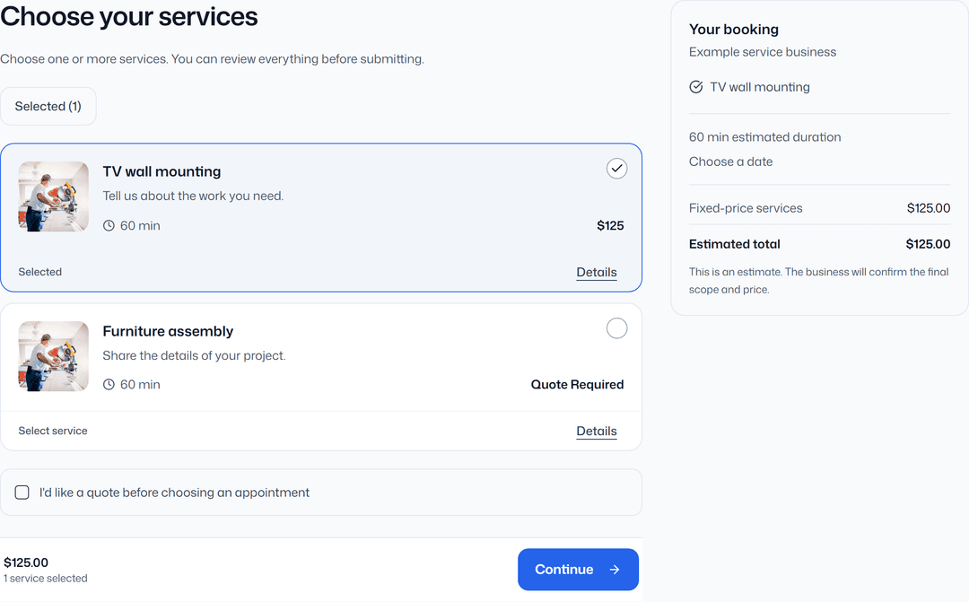 Customer books online - Desktop