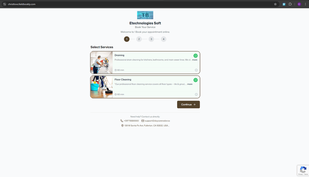 Online Booking Page — Desktop