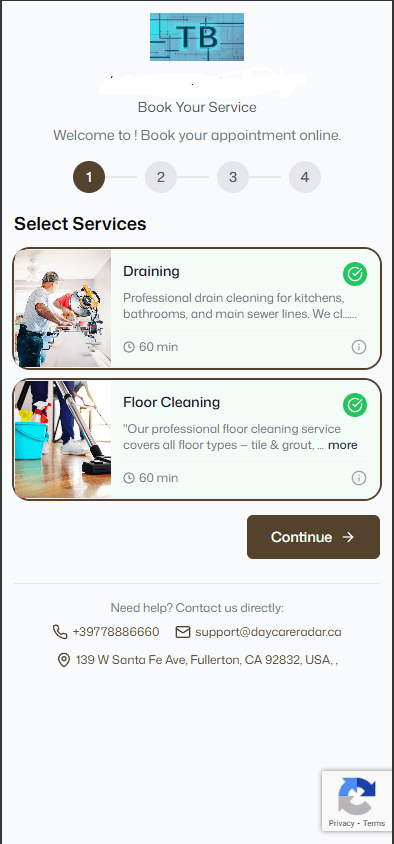 Booking page mobile