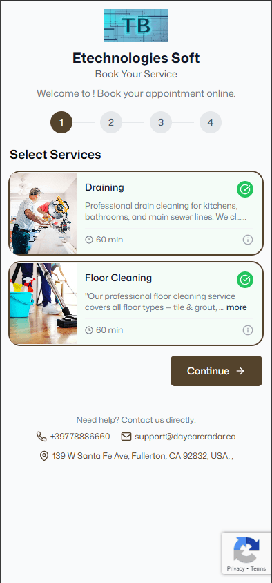 Online Booking Page — Mobile